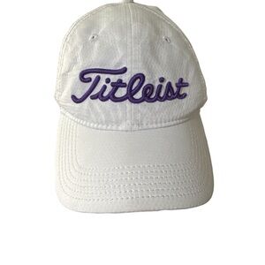 Titleist White and Purple Golf Hat. Adjustable Strap.